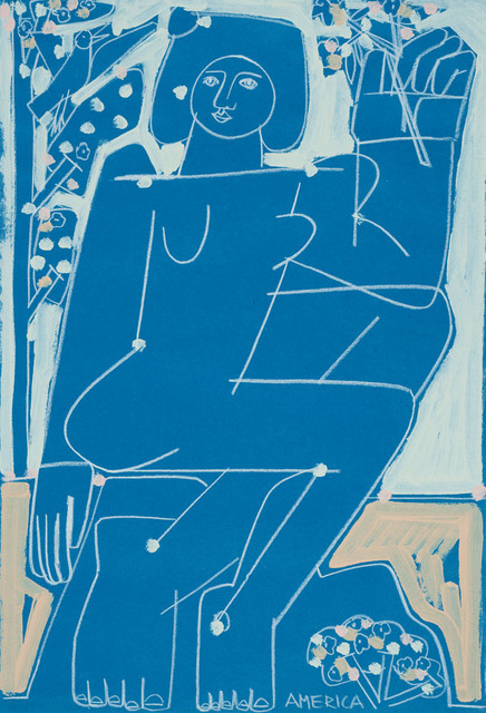 America Martin, ‘Woman & Bird Shake the Blossom Tree’, 2018, Drawing, Collage or other Work on Paper, Clay pencil & acrylic on Japanese handmade paper, Wally Workman Gallery
