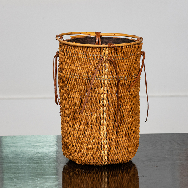 Marion Hildebrandt, ‘Basket # 188/1’, 2003, Design/Decorative Art, Waxed linen twine, paper fiber twine, hand twined reed, wooden and round reed, leather ties, browngrotta arts