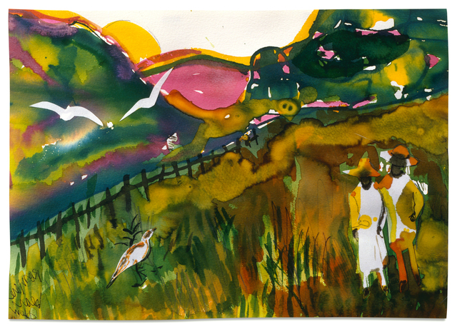 Romare Bearden, ‘The Long Fence’, 1986, Drawing, Collage or other Work on Paper, Watercolor and collage on paper, Alan Avery Art Company