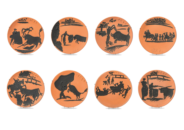Pablo Picasso, ‘Corrida Scenes of 8 pieces : Paseo, Pase de cape, Picador, Banderilleros, Pase de muleta, Cogida, Estocado & Arrastro’, 1959, BAILLY GALLERY