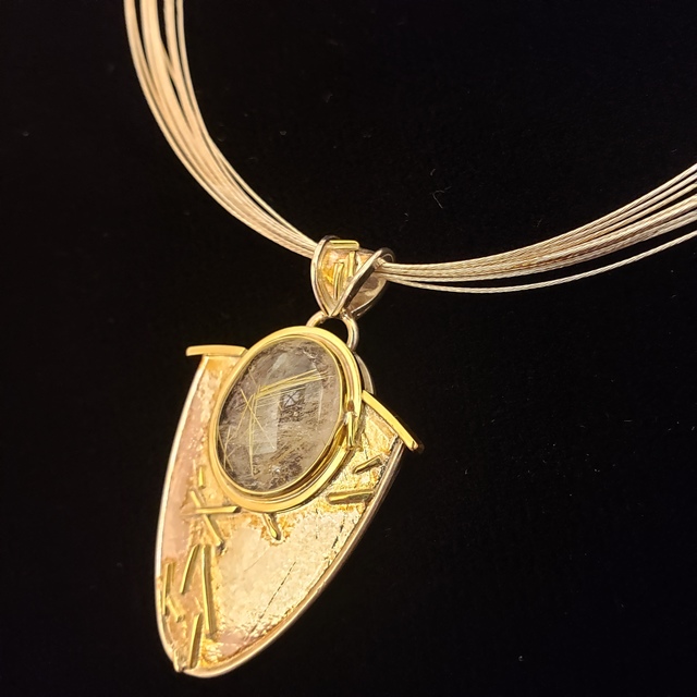 Meghan Tippy Reese, ‘Rutilated Quartz Pendant ’, 2018, Jewelry, 18k and 14k gold, Sterling silver, rutilated Quartz on 18" 10 Stand chain, Springfield Art Association