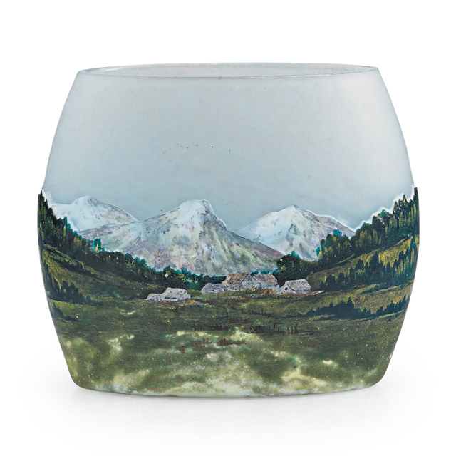 Daum, ‘Small Pillow Vase With Alpine Landscape, France’, Early 20th C., Rago/Wright