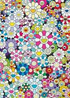 Takashi Murakami - An homage to monogold 1960b (gold); An homage to monopink 1960b (pink); An homage to ikb 1957b (blue); ...