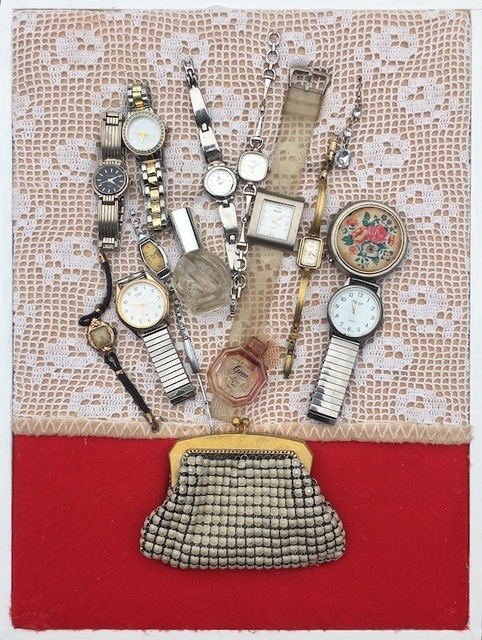Susan O'Doherty, ‘A Long Day’, 2018, Installation, Watches, perfume bottles, pill container, glomesh purse, textiles, wood and paint, Art Atrium
