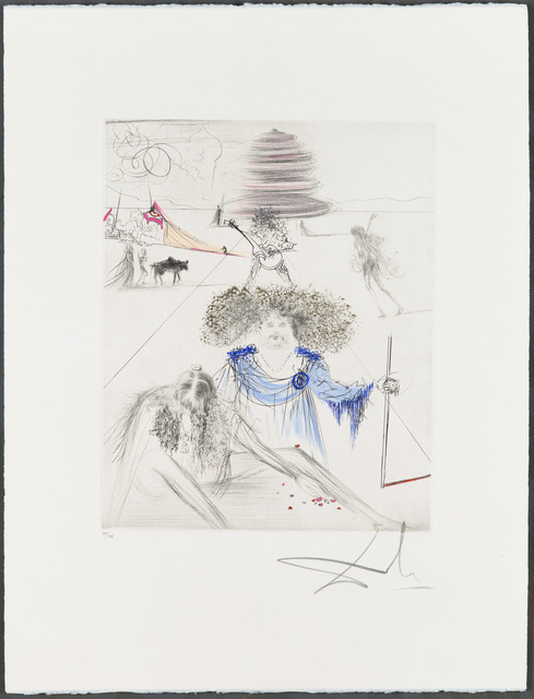 Salvador Dalí, ‘LE VIEIL HIPPY (The Old Hippy)’, 1969-1970, Print, Original drypoint printed in colors on wove paper bearing the “ARCHES FRANCE” watermark, with hand-coloring added., Christopher-Clark Fine Art