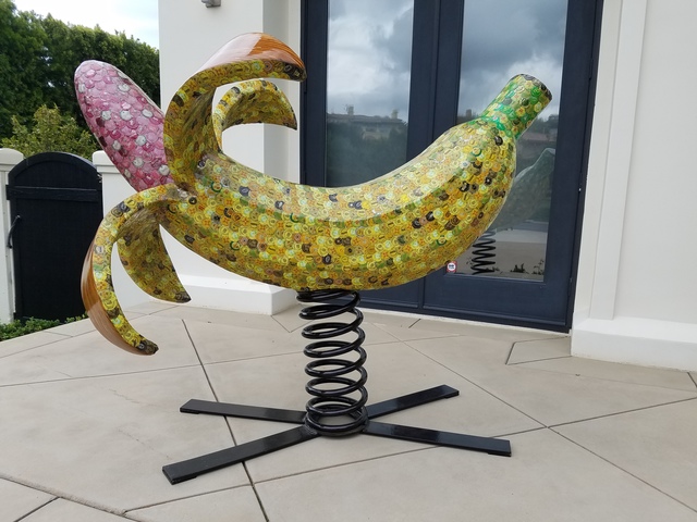 Dakota Pratt, ‘B.A.N.A.N.A’, 2017, Sculpture, Vintage Bottlecaps with Resin on Wood, Ethos Contemporary Art