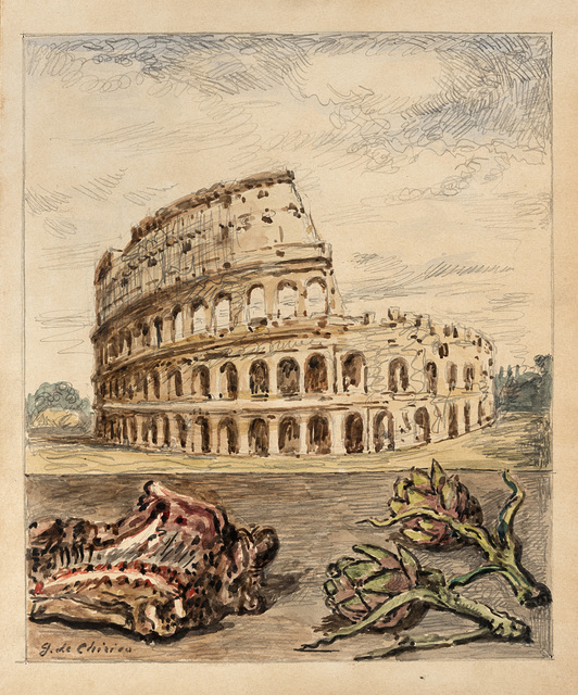 Giorgio de Chirico, ‘Veduta di Roma con abbacchio e carciofi’, 1966, Il Ponte