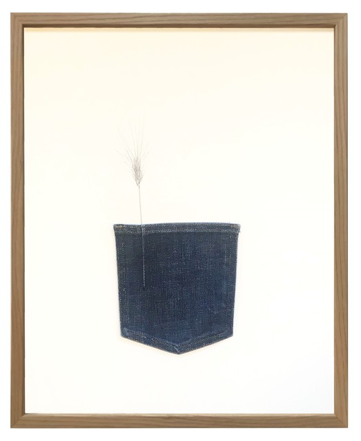 Peter Holst Henckel, ‘Pocketable (Grass)’, 2018, Mixed Media, Denim pocket, pencil drawing, framed, SPECTA