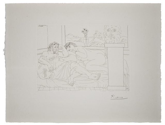Pablo Picasso, ‘Vieux Sculpteur Grec avec Modèle, Vase aux trois Anémones et Autoportrait sculpté’, 1933 (April 4-Paris), Print, Etching, John Szoke