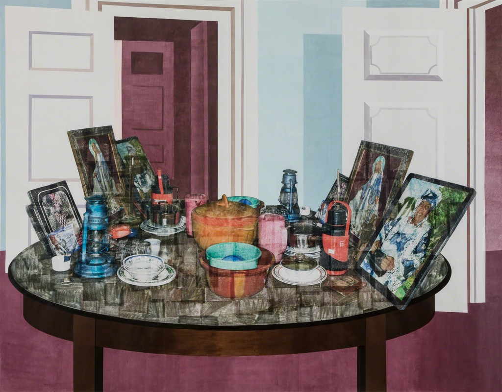 Njideka Akunyili Crosby, Mama, Mummy and Mamma (Predecessors #2), 2014, acrylic, color pencils, charcoal, and transfers on paper, 84 x 108 inches, courtesy the New Church Museum, Cape Town, South Africa Njideka Akunyili Crosby, Mama, Mummy and Mamma (Predecessors #2), 2014, acrylic, color pencils, charcoal, and transfers on paper, 84 x 108 inches, courtesy the New Church Museum, Cape Town, South Africa