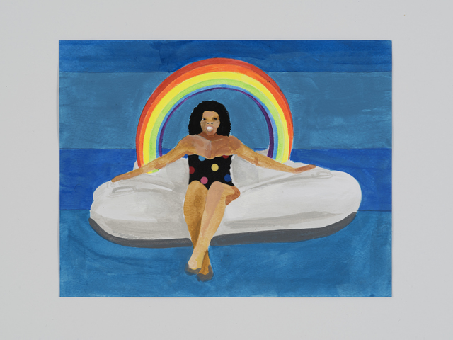 Derrick Adams, ‘Petite Floater 23’, 2020, Drawing, Collage or other Work on Paper, Water color, ink, fabric, paper, Rhona Hoffman Gallery