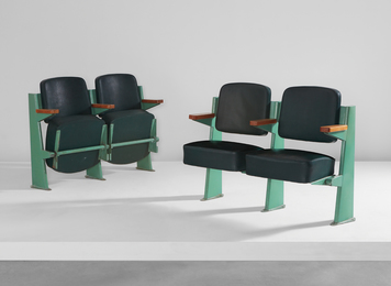 Two pairs of lecture-hall chairs, designed for the Faculté de Lettres, Université de Besançon