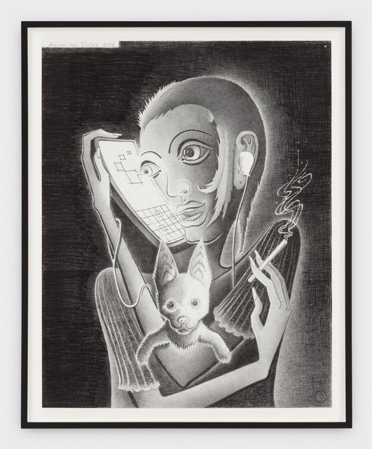 Anton van Dalen, ‘iPhone Girl with Mini Dog’, 2018, Drawing, Collage or other Work on Paper, Graphite on paper, P.P.O.W