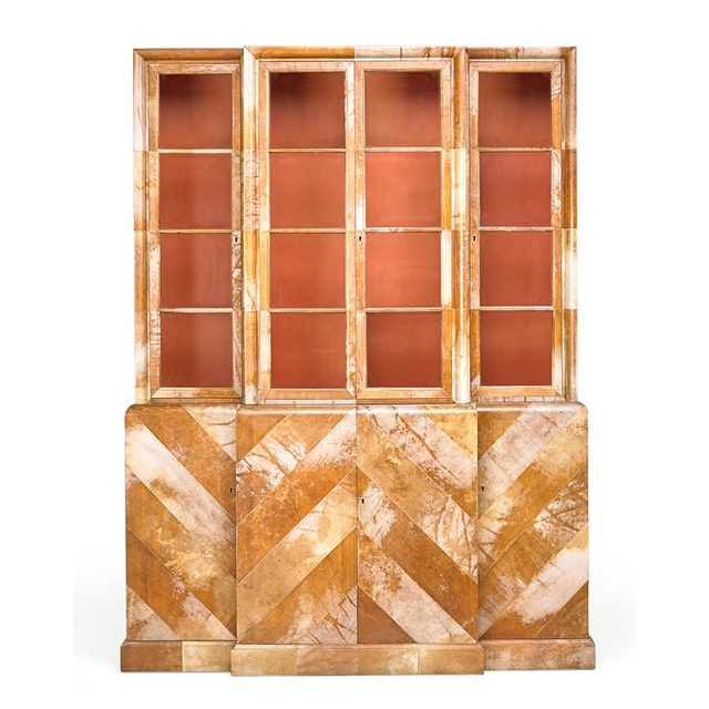 Attributed to Samuel Marx, ‘Herringbone Parchment cabinet, USA’, 1940s, Design/Decorative Art, Parchment, enameled wood, glass, Rago/Wright