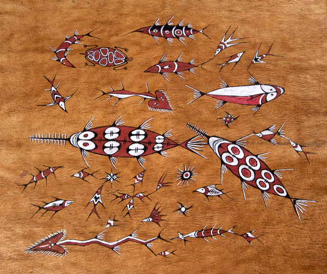 Agus Ongge, ‘Swordfish ’, 2011, Painting, Natural pigments on tree bark cloth, Intersections Gallery Myanmar & Singapore