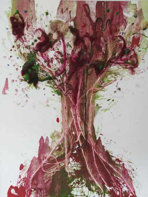 Sigalit Landau, ‘Olive tree’, 2019, Mixed Media, Printed base, oil paint and collage, glass and wool, Gallery Har-El