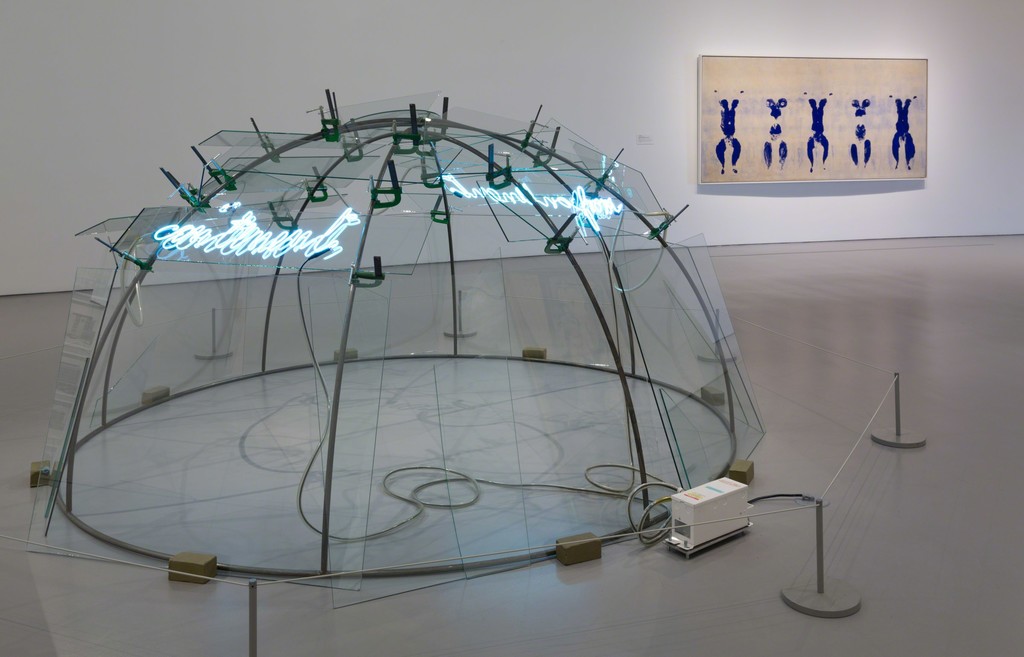 Installation view of Masterworks from the Hirshhorn Collection at the Hirshhorn Museum and Sculpture Garden, 2016. Left to right: Mario Merz, From Continent to Continent, 1985; Yves Klein, Untitled Anthropometry (ANT 100), 1960. Photo: Cathy Carver Installation view of Masterworks from the Hirshhorn Collection at the Hirshhorn Museum and Sculpture Garden, 2016. Left to right: Mario Merz, From Continent to Continent, 1985; Yves Klein, Untitled Anthropometry (ANT 100), 1960. Photo: Cathy Carver