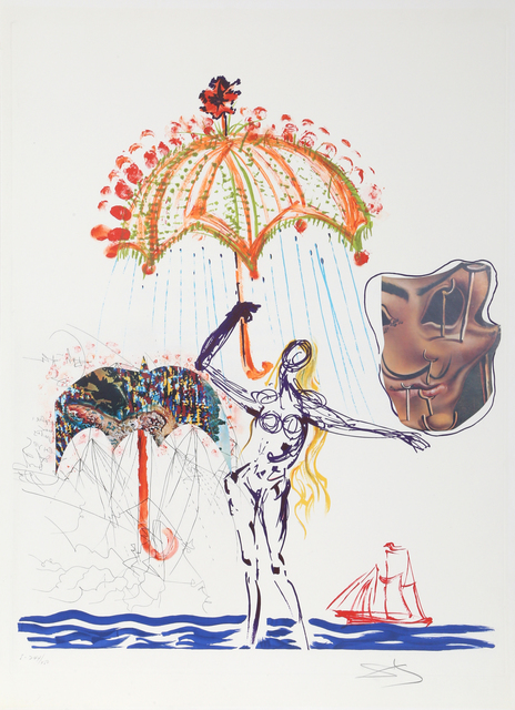 Salvador Dalí, ‘Anti-Umbrella with Atomized Liquid’, 1975-1976, Print, Lithograph with Collage on Arches, RoGallery