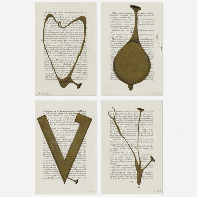 Tim Rollins, ‘Untitled (Study for Amerika Series) (four works)’, 1988, Print, Metallic paint and ink on printed paper, Rago/Wright