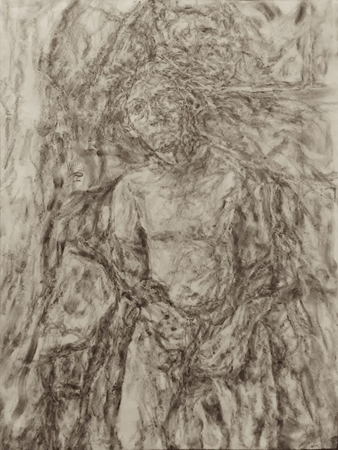 John Mulvaney, ‘Self Portrait, Seated’, Drawing, Collage or other Work on Paper, Graphite on paper, Park Place Gallery