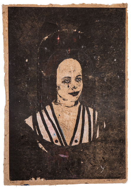 Yoann Estevenin, ‘Une sainte’, 2017, Drawing, Collage or other Work on Paper, Woodcut and heightened pastels on mulberry paper, Antonine Catzéflis