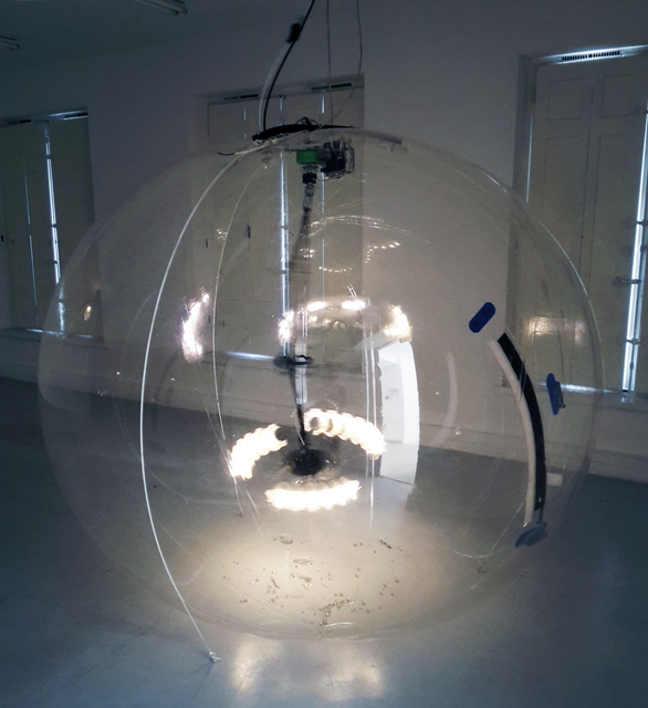 Vivien Roubaud, ‘Gonflable, contrepoids, transmission scooter électrique, lustres à pampilles, collecteur tournant, chaîne de moto, vingt-quatre volts,’, 2015, In Situ - Fabienne Leclerc