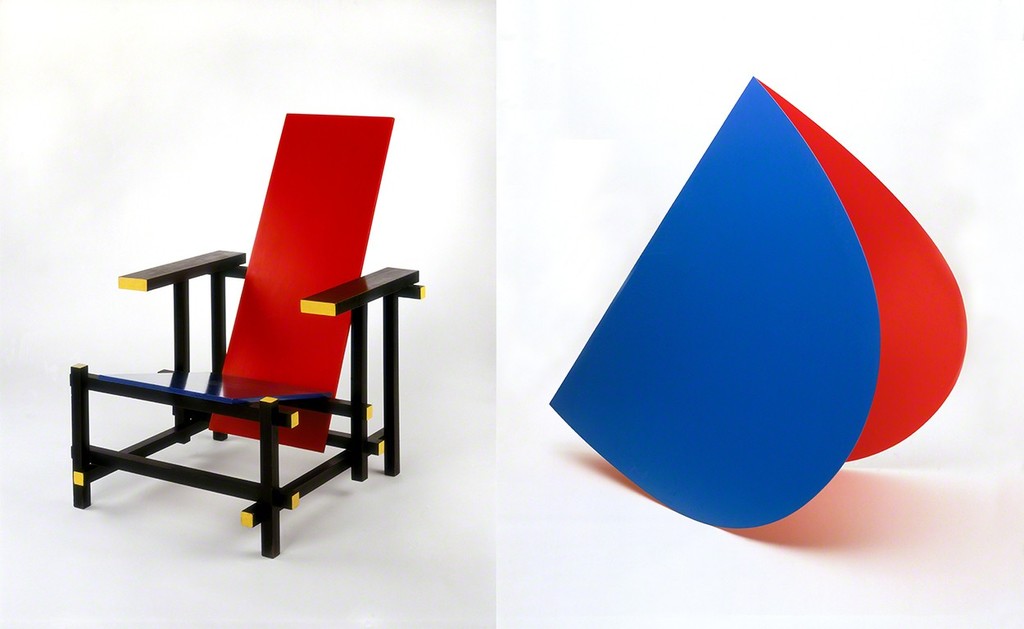 Right: Gerrit Rietveld, Red and Blue Chair, 1919/1950, coll. Stedelijk Museum Amsterdam
Left: Elsworth Kelly, Blue and Red Rocker, 1963, coll. Stedelijk Museum Amsterdam
Right: Gerrit Rietveld, Red and Blue Chair, 1919/1950, coll. Stedelijk Museum Amsterdam
Left: Elsworth Kelly, Blue and Red Rocker, 1963, coll. Stedelijk Museum Amsterdam