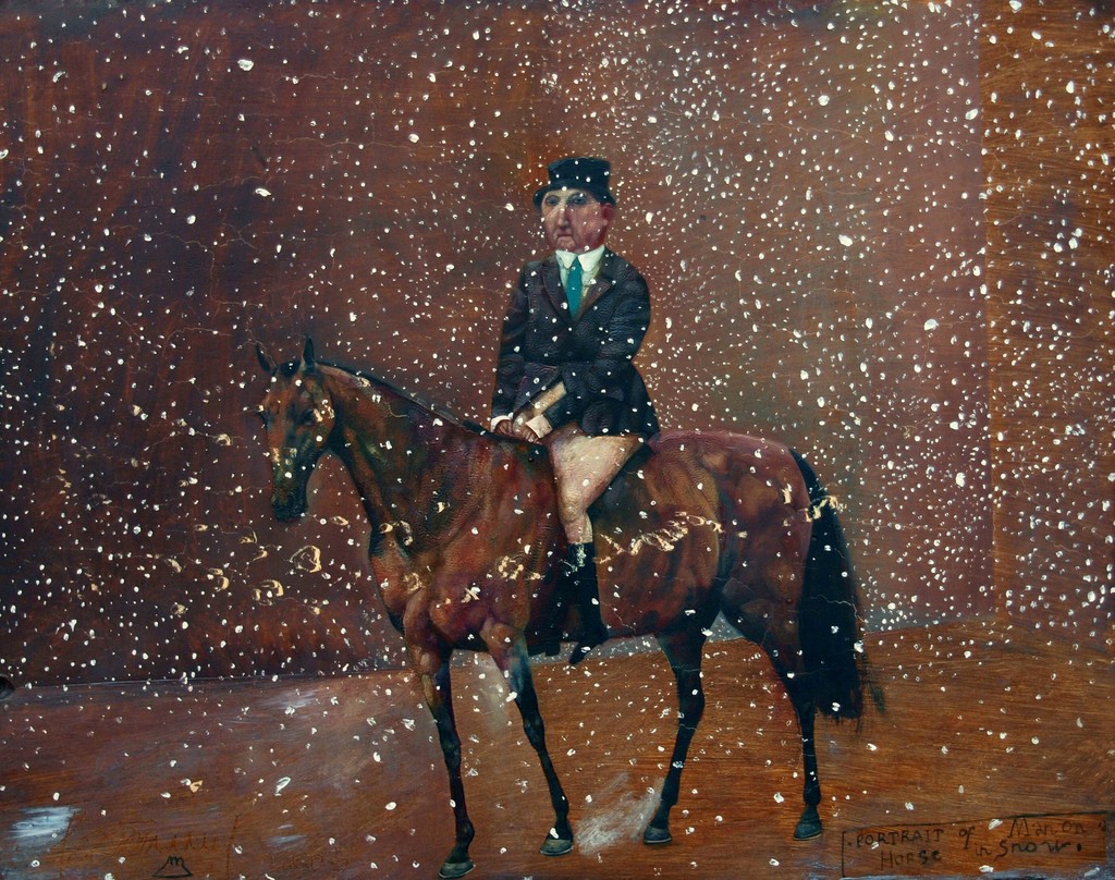 Konstantin Bessmertney - Man on Horse in the Snow, oil on wood, 32.5 x 35.5 cm Konstantin Bessmertney - Man on Horse in the Snow, oil on wood, 32.5 x 35.5 cm