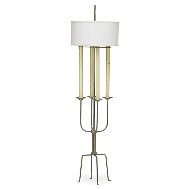 Tommi Parzinger, ‘Floor Lamp, New York’, 1950s, Design/Decorative Art, Nickel-Plated Brass, Enameled Metal, Linen Shades, Four Sockets, Rago/Wright