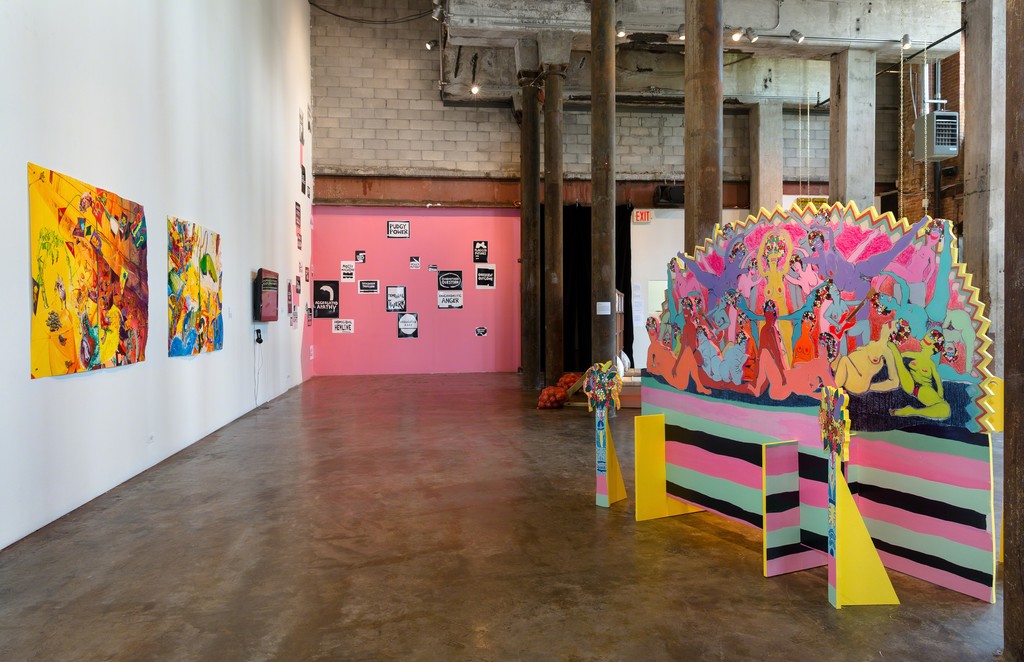 Installation view of Laugh Back, 2018.
Curated by Lindsey O’Connor
July 14 - August 19, 2018
Image courtesy of Smack Mellon. Photo by Etienne Frossard. Installation view of Laugh Back, 2018.
Curated by Lindsey O’Connor
July 14 - August 19, 2018
Image courtesy of Smack Mellon. Photo by Etienne Frossard.