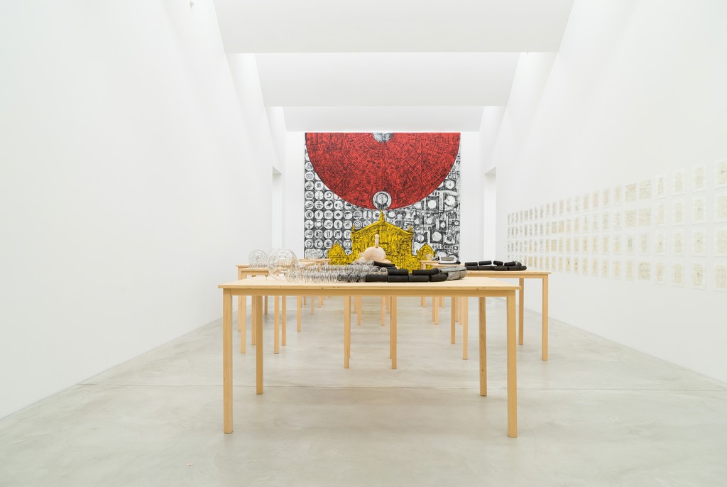 Installation view of "Matt Mullican: Nothing Should Exist" at Kunstmuseum Winterthur, 2016. Installation view of "Matt Mullican: Nothing Should Exist" at Kunstmuseum Winterthur, 2016.