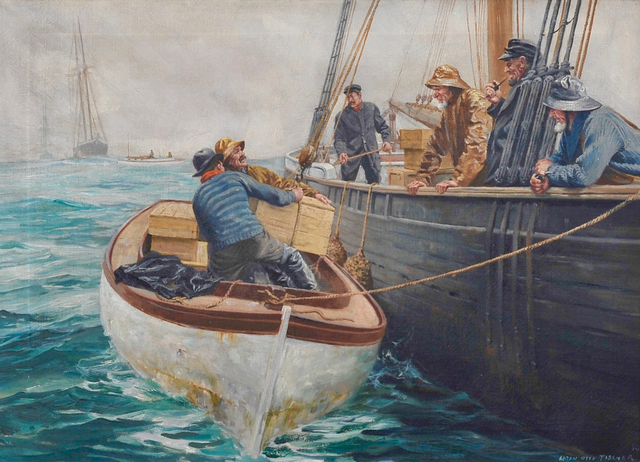 Anton Otto Fischer, ‘Cargo Transfer’, ca. 1940-1949, Painting, Oil on Canvas, The Illustrated Gallery