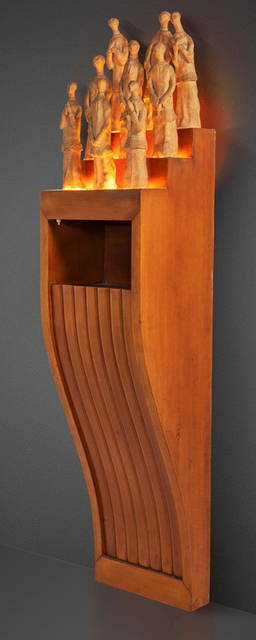 Osvaldo Borsani, ‘Wall mounted radio cabinet’, 1947, Design/Decorative Art, Wooden body, back lit glass panels and terracotta figures, robertaebasta
