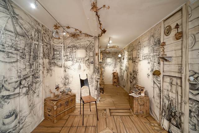 Nicolas Bernière, ‘La cabane a(f)fable’, 2019, Installation, Drawing, charcoal and acrylic on linen and mixed media, Antonine Catzéflis