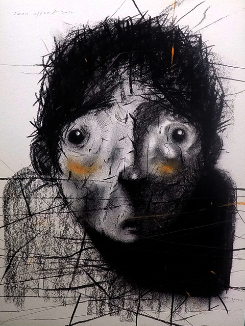 Iwan Effendi, ‘Portrait 3’, 2020, Drawing, Collage or other Work on Paper, Charcoal on paper, Sapar Contemporary