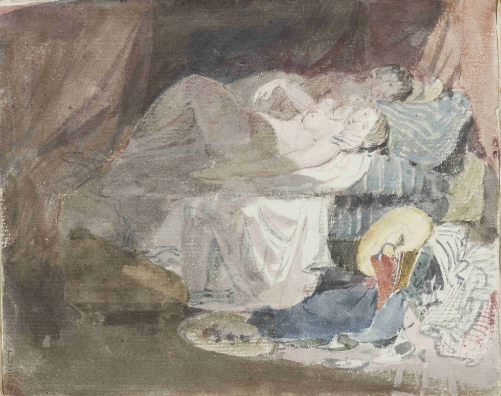 Joseph Mallord William TURNER "Nude Swiss girl and a companion on a bed", from "Swiss figures" sketchbook, 1802, graphite and watercolour on paper, Tate: Accepted by the nation as part of the Turner Bequest 1856 image ©Tate, London 2017 Joseph Mallord William TURNER "Nude Swiss girl and a companion on a bed", from "Swiss figures" sketchbook, 1802, graphite and watercolour on paper, Tate: Accepted by the nation as part of the Turner Bequest 1856 image ©Tate, London 2017