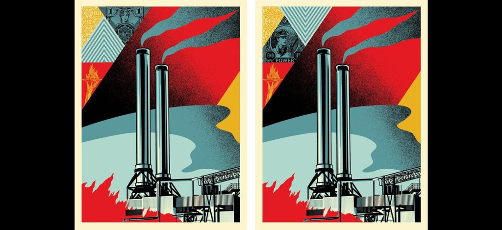 Shepard Fairey "Factory Stacks" Diptych Matching Numbered Set Contemporary Art