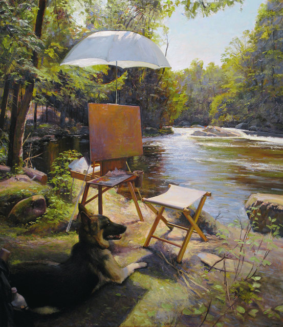 Joel Babb, ‘Painting by the Brook – Breughel Watching, Nezinscot River, Turner, Maine’, 2012, Vose Galleries