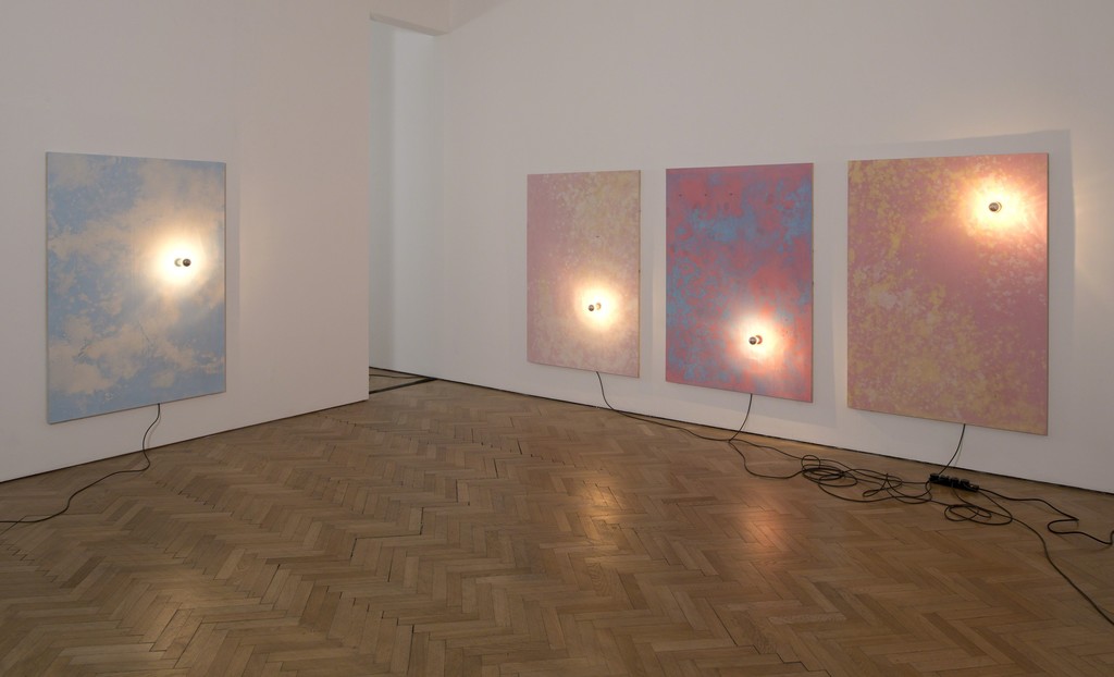 Sky Lights, 2015, Chalk on painted board, chromed light bulb, nails, electrical fixings, 160 x 110 cm Sky Lights, 2015, Chalk on painted board, chromed light bulb, nails, electrical fixings, 160 x 110 cm