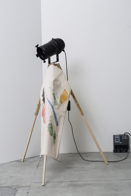 Aurora Sander, ‘Fragments of My Dinner with Aurora Sander (Tripods)’, 2014, Sculpture, Poplar wood, steel, spot light, oil on canvas, Galleri Nicolai Wallner