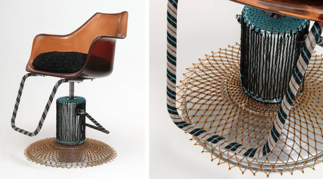 Sonya Clark, ‘Throne’, 2016, Sculpture, Found Salon Chair, Cloth, Beads, Goya Contemporary/Goya-Girl Press