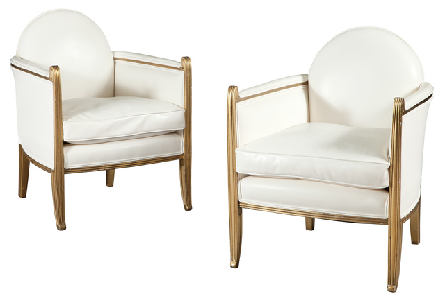 ‘Pair of Art Deco Upholstered Giltwood Armchairs’, 1940s, Design/Decorative Art, Doyle