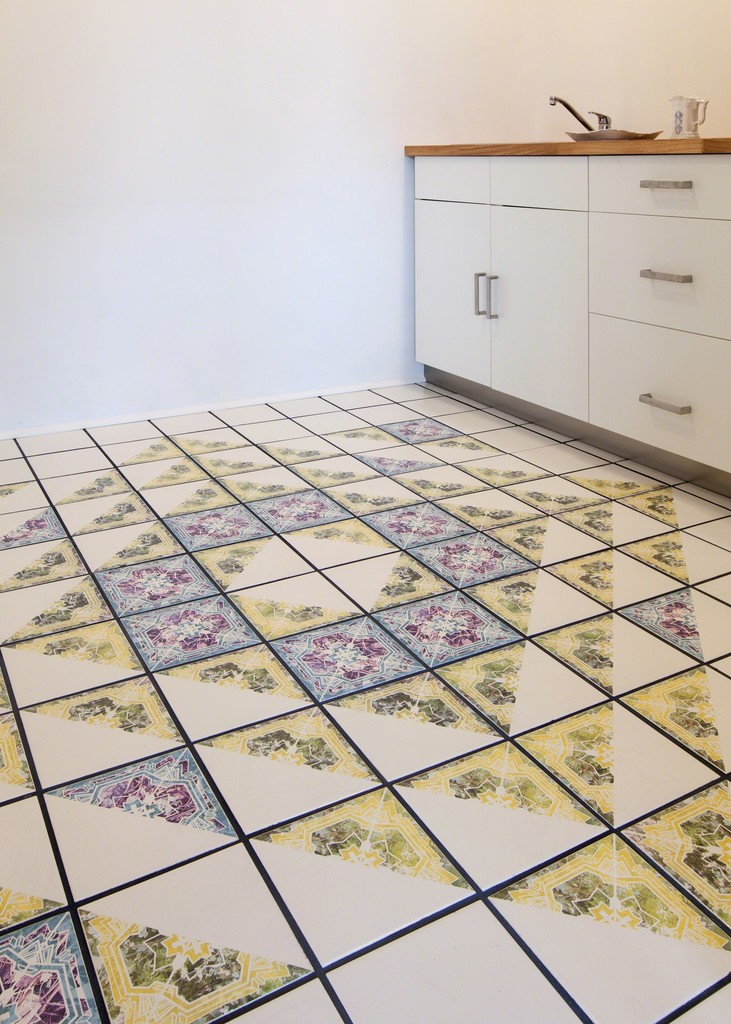 Permanent tile installation in gallery kitchen in conjunction with Flowers of War exhibition. Permanent tile installation in gallery kitchen in conjunction with Flowers of War exhibition.