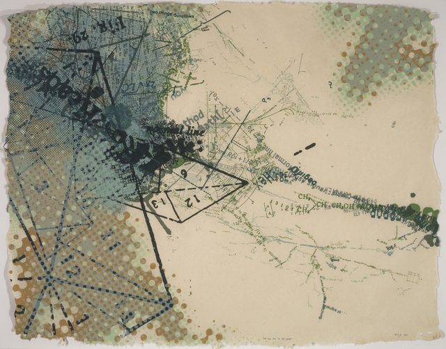David Opdyke, ‘Ros and Guil Do the Math’, 2011, Print, Screenprint on vintage banana handmade paper, Lower East Side Printshop