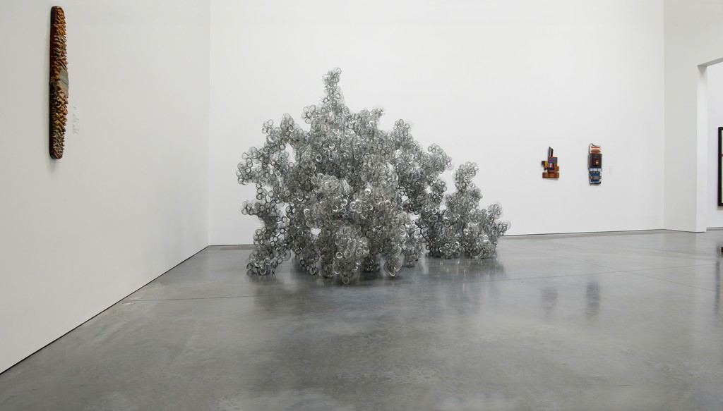 Installation view of Tara Donovan, "Untitled" (2015); Lynda Benglis, "Untitled" (1971); Betty Parsons, "Pulling That Way" (1982) and "Kachina" (1981). Courtesy of Parrish Art Museum, Photo: Gary Mamay. Installation view of Tara Donovan, "Untitled" (2015); Lynda Benglis, "Untitled" (1971); Betty Parsons, "Pulling That Way" (1982) and "Kachina" (1981). Courtesy of Parrish Art Museum, Photo: Gary Mamay.