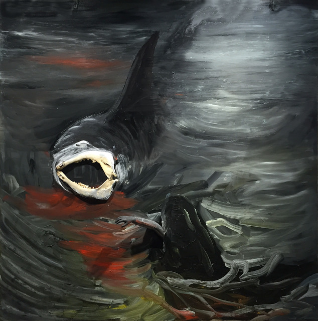 Stéphane Pencréac'h, ‘Sharks’, 2016, Painting, Oil painting and horse jaws on canvas, Mazel Galerie