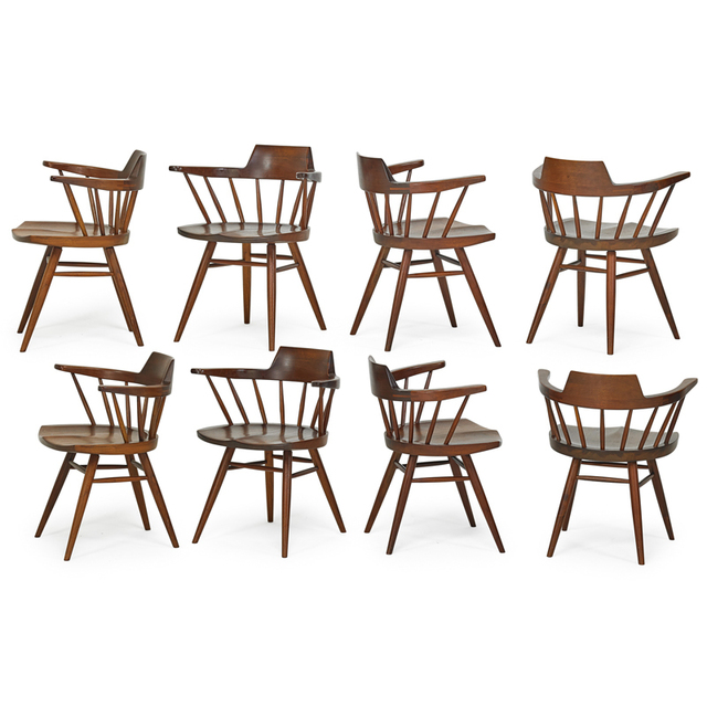 George Nakashima, ‘Set Of Eight Captain's Chairs, New Hope, PA’, 1964, Rago/Wright