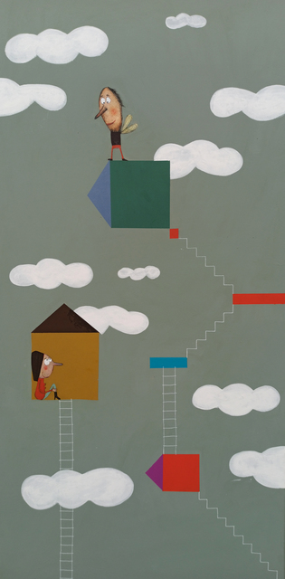 Moisés Yagües, ‘Amor de escalera’, 2021, Painting, Mixed media on board, Galería Marita Segovia