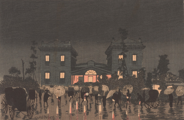 Kobayashi Kiyochika 小林清親, ‘Shinbashi Station’, Meiji era-1881, Print, Woodblock print; ink and color on paper, Smithsonian Freer and Sackler Galleries