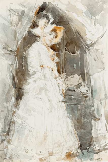 Giovanni Boldini, ‘Lady in a White Dress’, ca. 1874-1877, Painting, Watercolor on cardboard, M.S. Rau